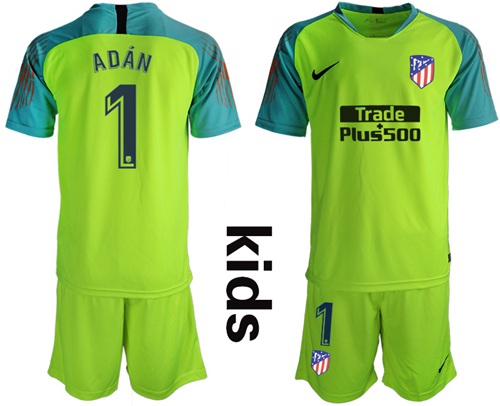 Atletico Madrid #1 Adan Shiny Green Goalkeeper Kid Soccer Club Jersey